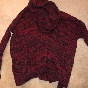 Express mock neck sweater (red and black)